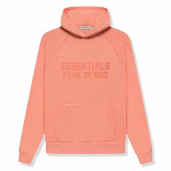 Fear of God Essentials Hoodie in Coral—a standout, soft-pink hue unisex oversize - Picture 3 of 5